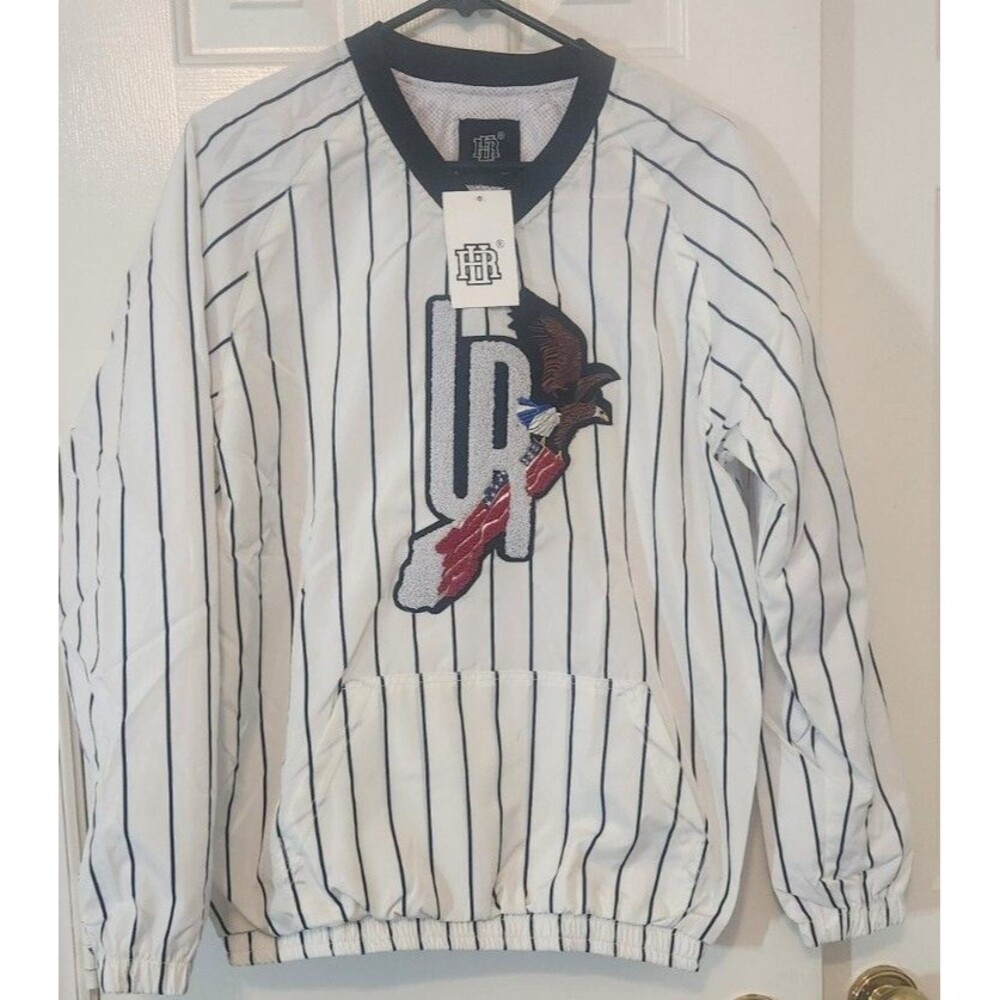 Eagle Brand Embroidered Pinstripe Baseball V Neck Long Sleeve Windshirt Men's S